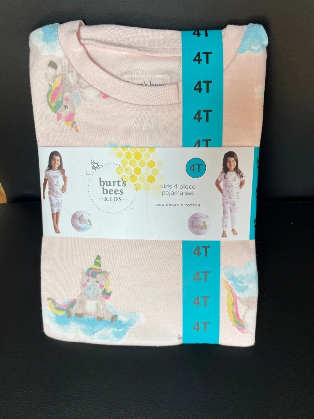 NWT Burt's Bees 4pc Pajama Set 100% Organic Cotton Unicorn Tea Party 4T